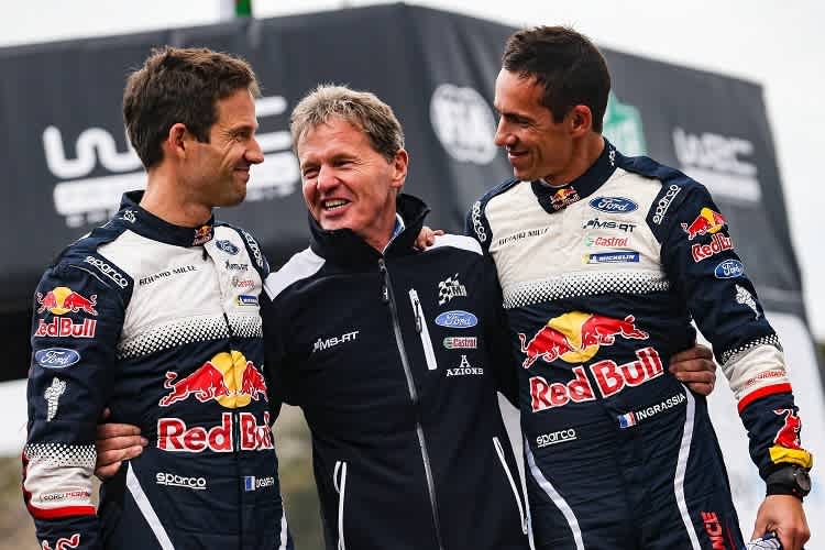 Sébastien Ogier (li.), Malcol Wilson und Julien Ingrassia