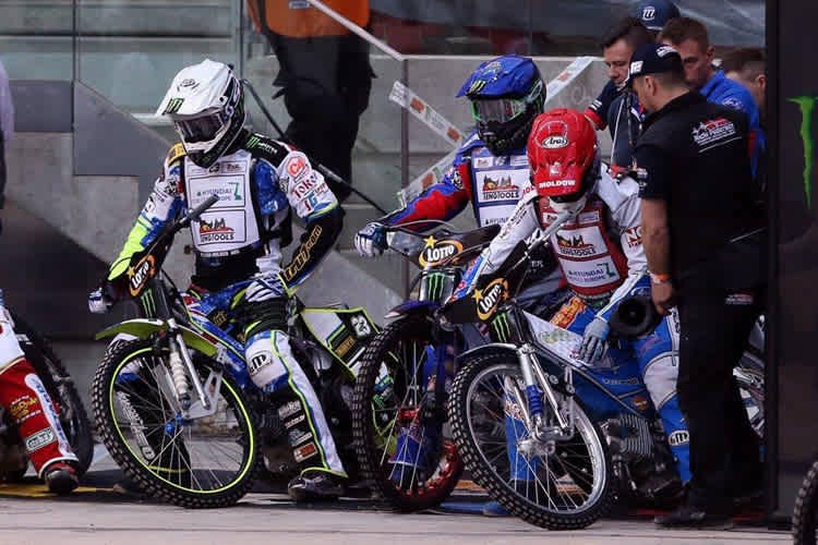 Die Weltmeister Chris Holder, Greg Hancock und Nicki Pedersen (v.l.)