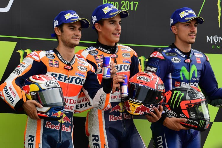 Das MotoGP-Podium in Brünn: Dani Pedrosa, Marc Márquez und Maverick Viñales (v.l.)