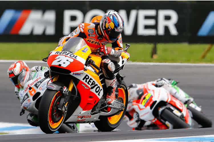 Dani Pedrosa (vor Barbera und Hernandez): Felge hinten kaputt