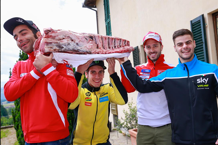 Danilo Petrucci, Alex Rins, Andrea Dovizioso und Romano Fenati sind nun Steak-Experten