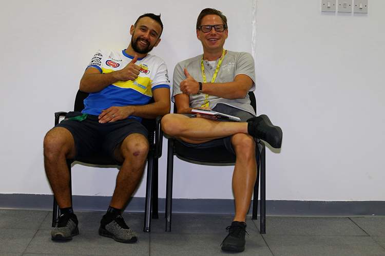 Weltmeister Randy Krummenacher (li.) mit SPEEDWEEK-Redakteur Ivo Schützbach