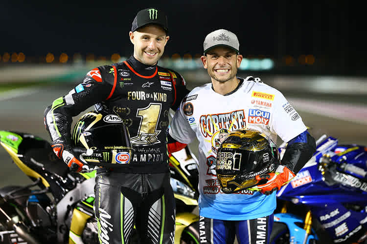 Die Weltmeister Jonathan Rea (li.) und Sandro Cortese
