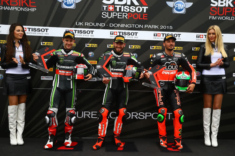 Die erste Startreihe in Donington: Jonathan Rea, Tom Sykes und Davide Giugliano (v.l.)