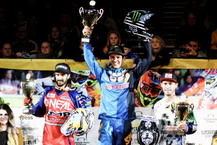 Tagespodium Fabien Izoird, Cedric Soubeyras und Cole Martinez (v.l.n.r.)