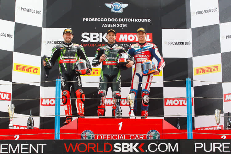 Podium von Lauf 1: Sykes, Rea und van der Mark (v.l.)