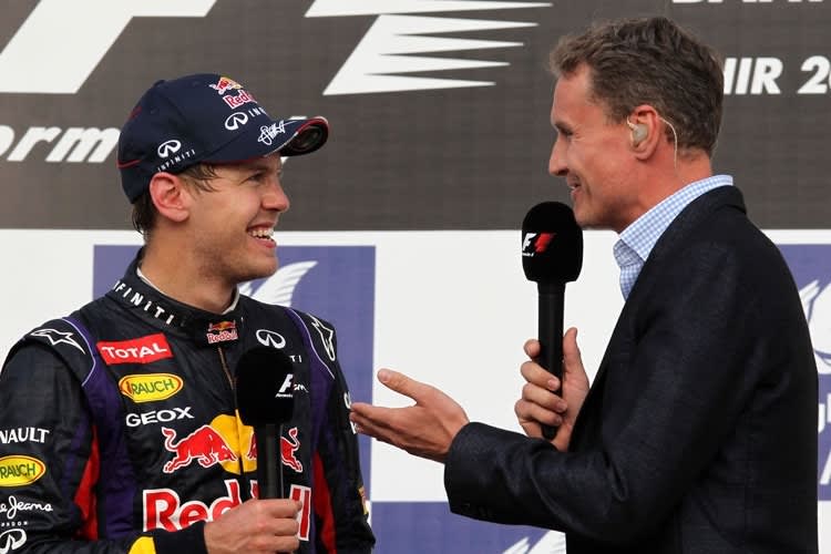 Zwei, die sich mögen: Sebastian Vettel und David Coulthard albern herum