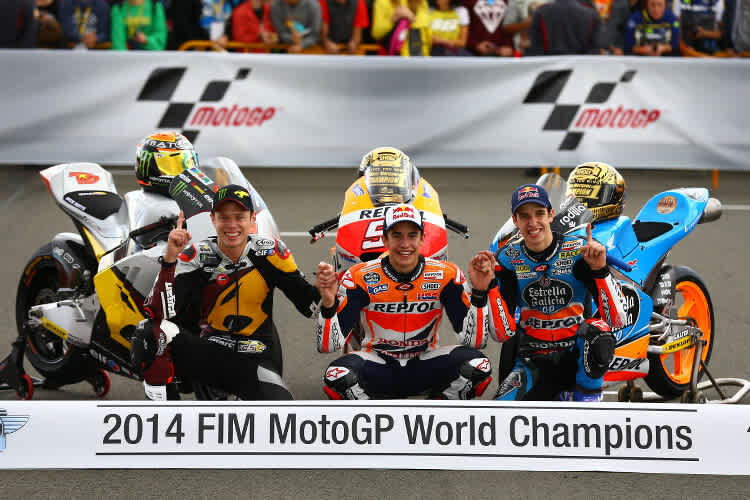 Die Weltmeister 2014: Tito Rabat, Marc Márquez und Alex Márquez