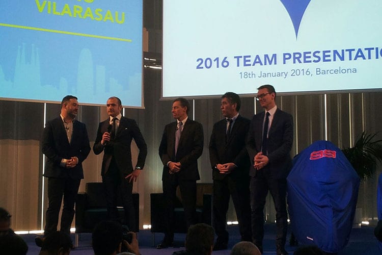 Moderator Gavin Emmet, Teammanager Massimo Meregalli, Sportdirektor Lin Jarvis, Entwicklungschef Kouchi Tsuji und Bruno Vilarasau von Telefonica