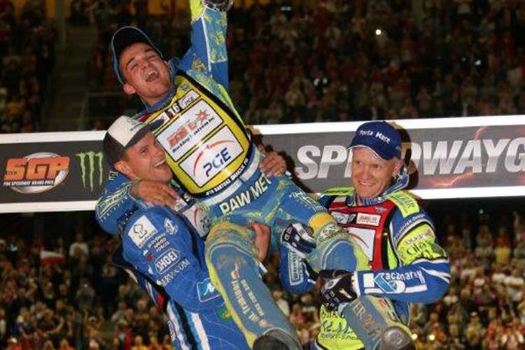 Die Top-3 von Landsberg: Matej Zagar, Bartosz Zmarzlik und Krzysztof Kasprzak (v.l.)