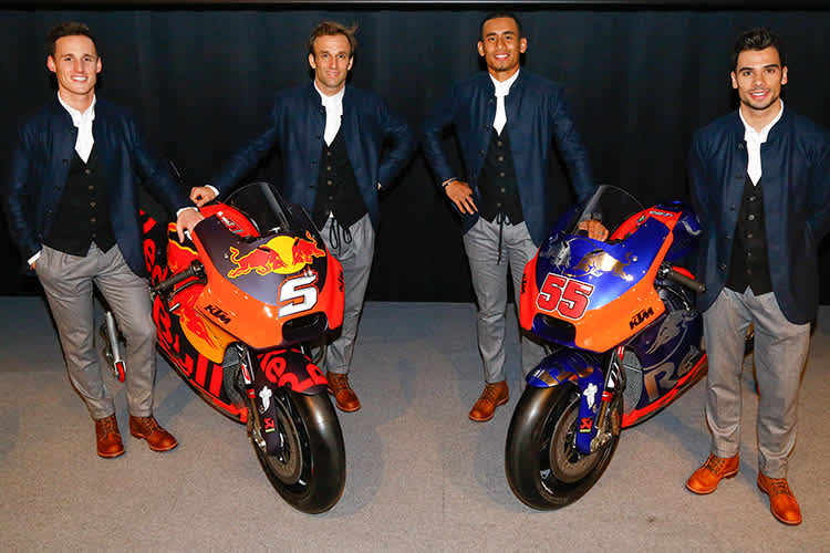Bei der KTM-Teampräsentation 2019 waren die Hoffnungen noch groß: Pol Espargaró, Johann Zarco, Hafizh Syahrin und Miguel Oliveira (v.l.n.r.)