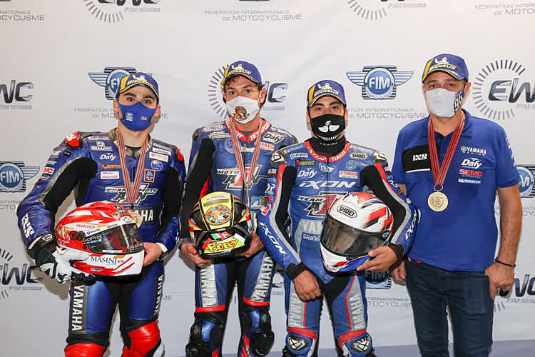 Moto AIN: Robin Mulhauser, Roberto Rolfo, Hugo Clère, Teammanager Pierre Chapuis