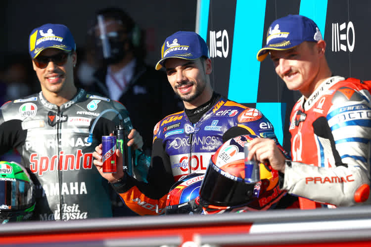 Miguel Oliveira (Mitte) gemeinsam mit Franco Morbidelli und Jack Miller (rechts)