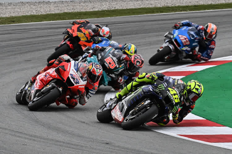 Valentino Rossi legte in Montmeló stark los, hier vor Miller, Quartararo, Mir, Pol Espargaró und Rins