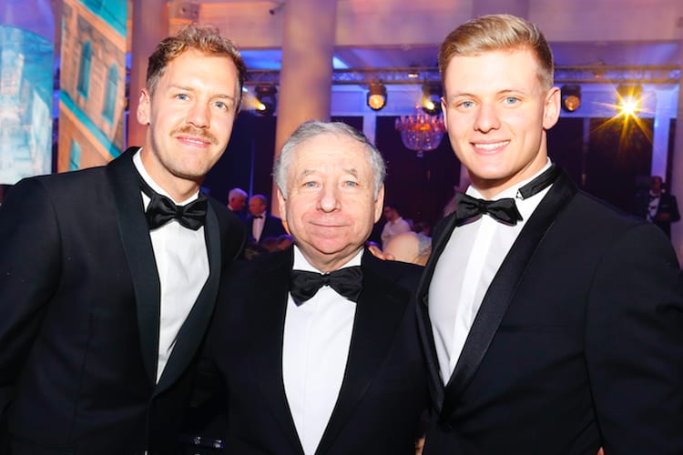 Sebastian Vettel, Jean Todt und Mick Schumacher