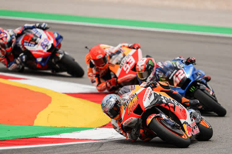 Packende Fights: Pol Espargaró (44) vor Alex Rins (42), Marc Márquez und Jorge Martin