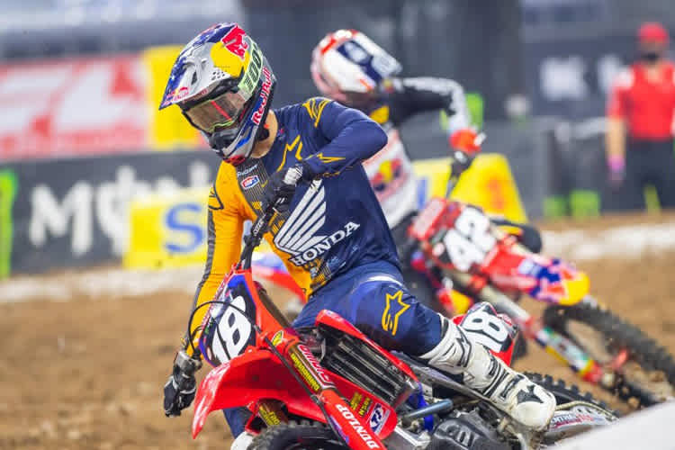 Jett Lawrence (#18) und Michael Mosiman (#42) gerieten in Houston-3 aneinander