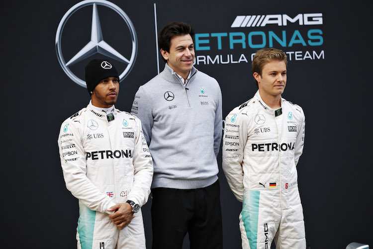 Lewis Hamilton, Toto Wolff und Nico Rosberg 2016