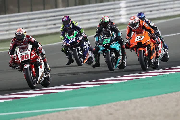 Spannende Fight (Nakagami (30) vor Morbidleli (21), Bastianini (23) und Lecuona (27), dahinter Alex Márquez (verdeckt)