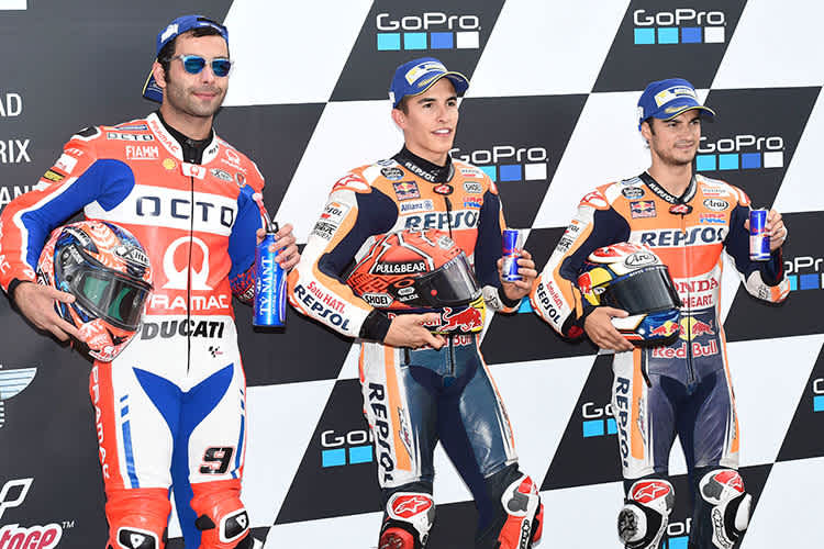 Sachsenring 2017 nach dem Quali: Petrucci, Márquez und Pedrosa