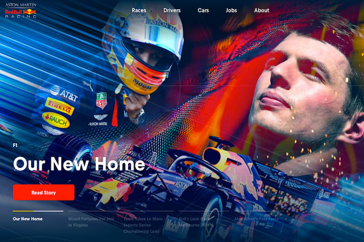 Die neue Webpage von Red Bull Racing
