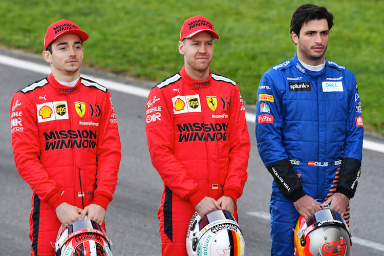 Charles Leclerc, Sebastian Vettel und Carlos Sainz bei den Wintertests 2020 in Barcelona