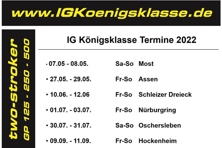 Der Kalender der IG Königsklasse