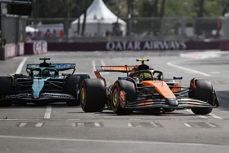 Lando Norris (hier vor Stroll) war im FP1 in Baku Schnellster