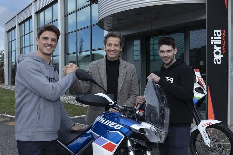 Jacopo Cerutti, Aprilia Racing CEO Massimo Rivola, Francesco Montanari: Back to Africa?