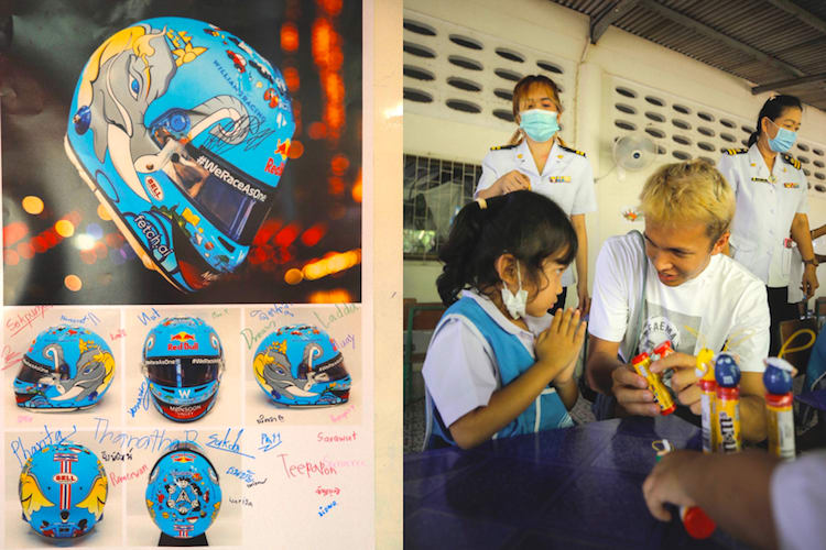 Der versteigerte Helm und Alex Albon im Waisenhaus