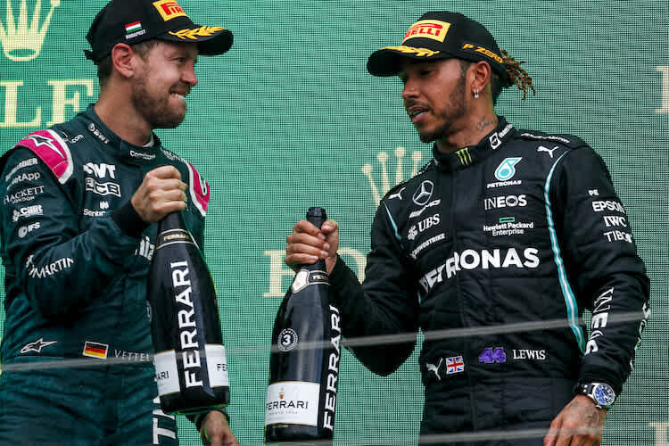 Sebastian Vettel und Lewis Hamilton nach dem Ungarn-GP 2021