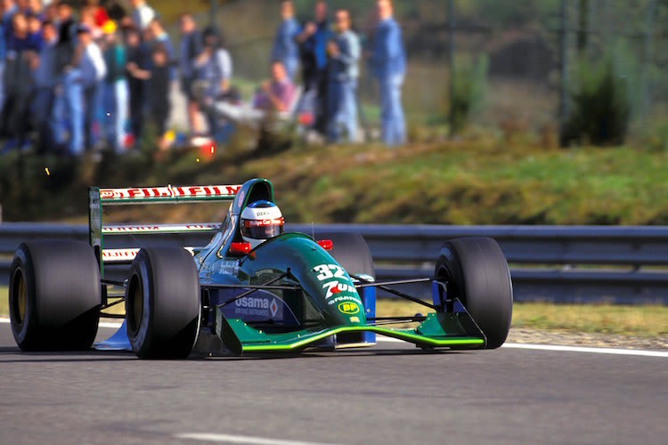 Michael Schumacher mit seinem Jordan-Rennwagen 1991 in Spa-Francorchamps