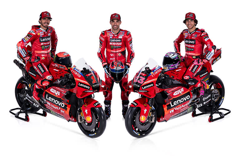 Pecco Bagnaia, Testfahrer Michele Pirro und Enea Bastianini 