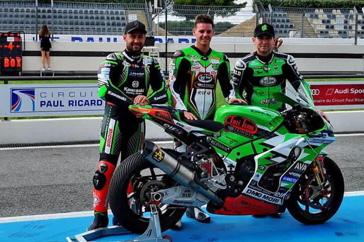 Leon Haslam mit Bastien Mackels und Gregory Leblanc (v.li.)