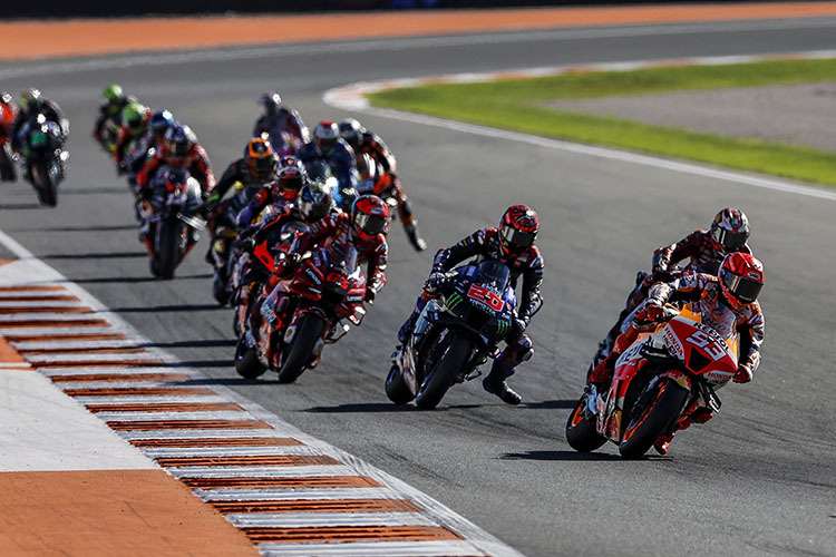 Im Rennen: Marc Márquez (93) liegt noch vor Miller (verdeckt), Quartararo (20) und Bagnaia (63)