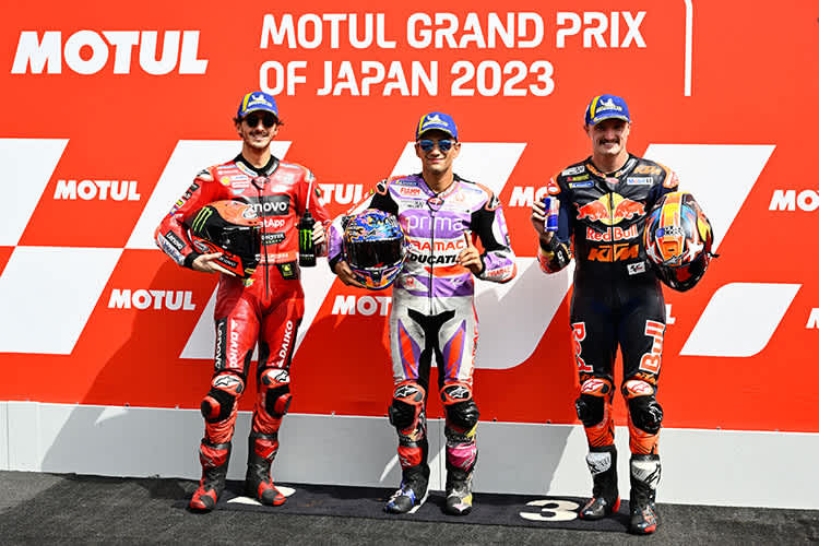 Die erste Startreihe in Japan: Pole für Martin, daneben Bagnaia und Miller