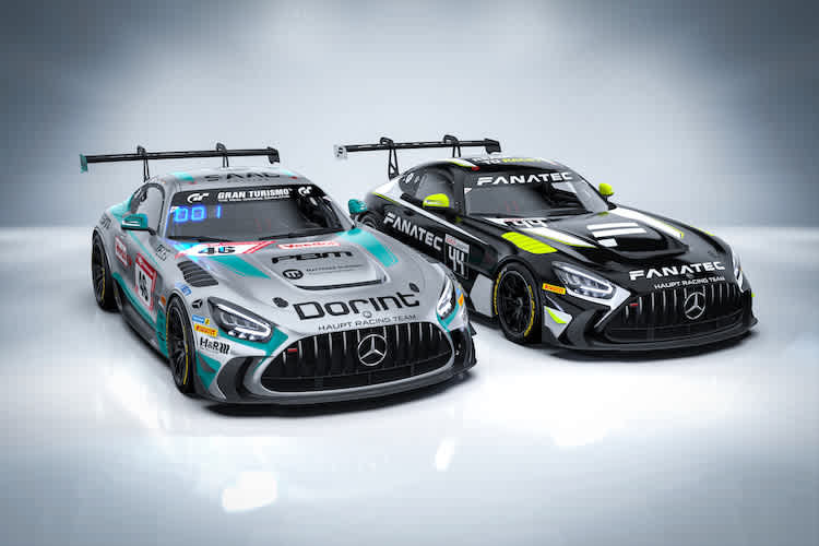 Die Mercedes-AMG GT2 vom Haupt Racing Team für die ADAC 24h Qualifiers (links) und die GT2 European Series (rechts)