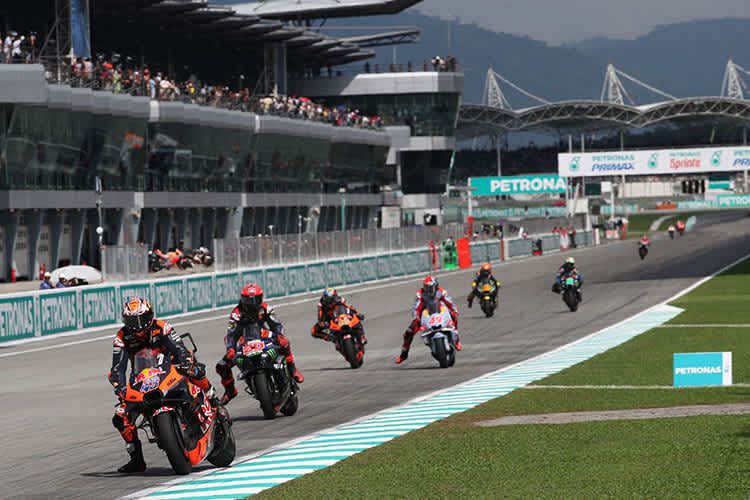 Jack Miller am Sonntag in Sepang vor Quartararo (Yamaha) und Di Giannantonio 