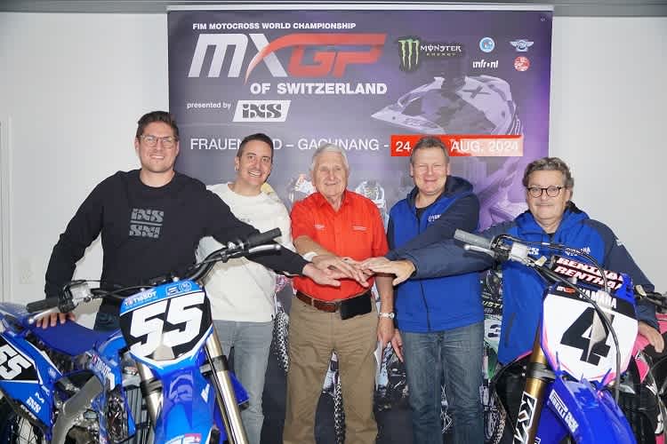  Von links: Christoph Gautschi und Raymond Wapf von iXS,	CEO MXGP Suisse Willy Läderach, Vincent Mentha, Direktor Yamaha Suisse, Peter Hostettler, Präsident Verwaltungsrat Hostettler Group