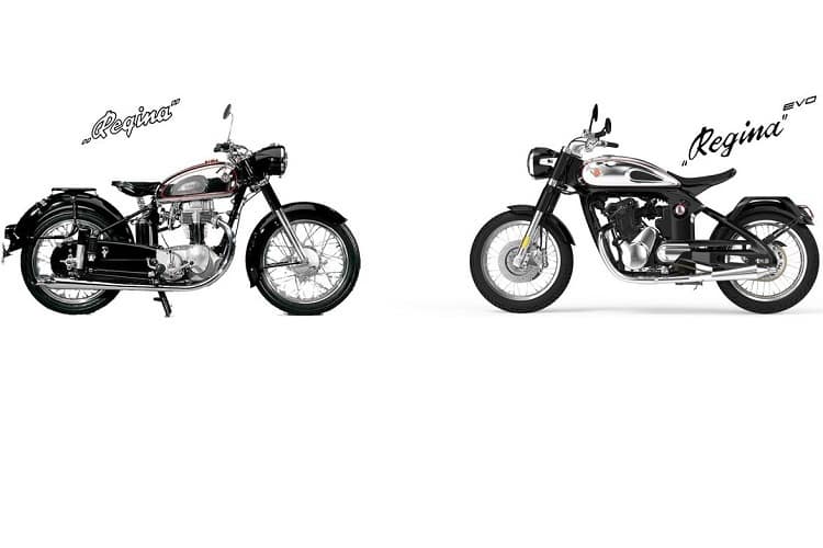 Zweimal Horex Regina: Links das historische Vorbild, rechts die zeitgenössische Interpretation mit Karbonchassis
