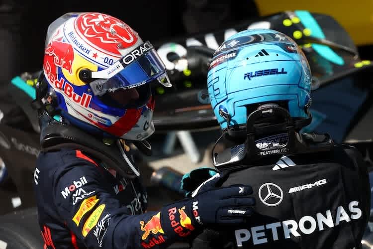 Max Verstappen und George Russell nach dem Kanada-GP