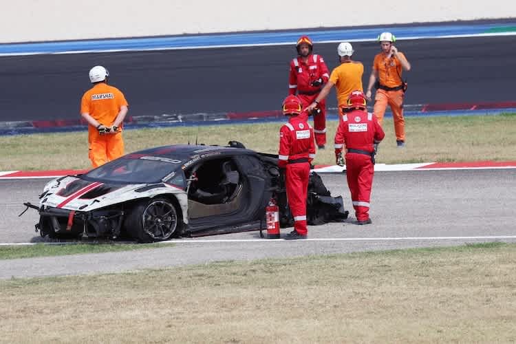 Die verkohlten Reste des Lamborghinis von Georgi Donchev und Christian Engelhart