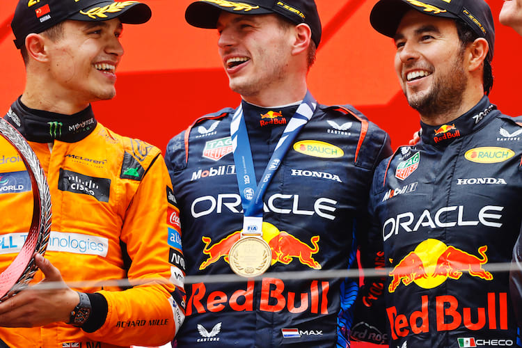 Lando Norris, Max Verstappen und Sergio Pérez