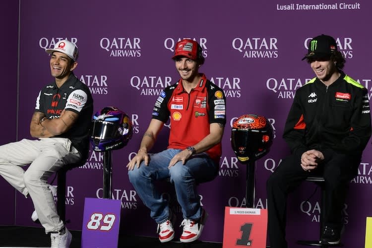Können auch zusammen lachen, auch beim ernsten Thema «Gewicht». Jorge Martin, Pecco Bagnaia und Marco Bezecchi