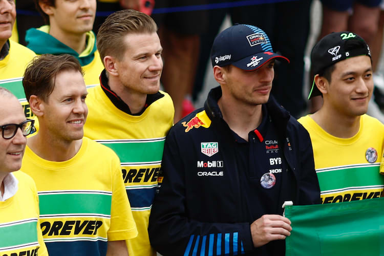 Sebastian Vettel, Nico Hülkenberg, Max Verstappen und Guanyu Zhou in Imola 2024