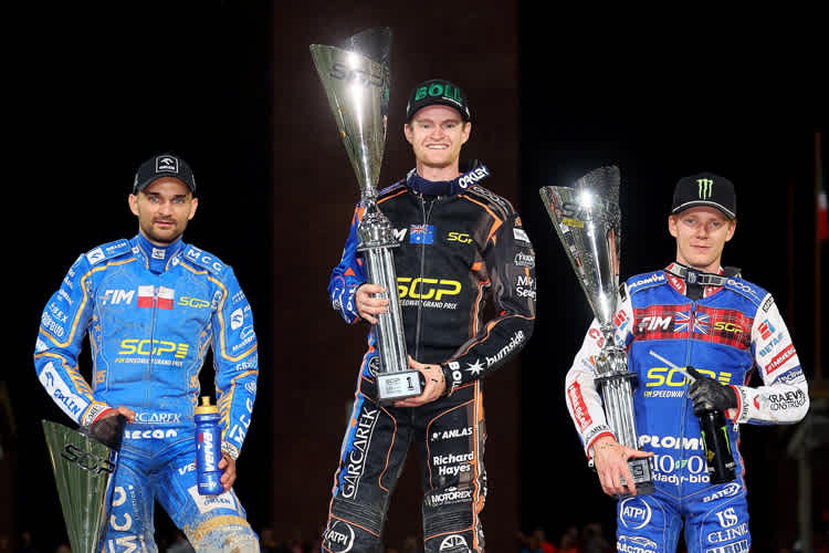 Breslau-Podest: Brady Kurtz (Mitte), Bartosz Zmarzlik (l.) und Dan Bewley (r.)