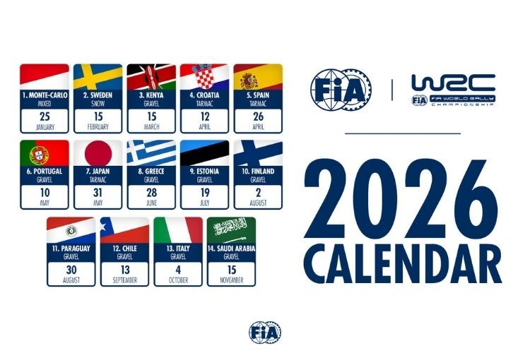 Der Rallye-WM-Kalender 2026 umfasst 14 Veranstaltungen