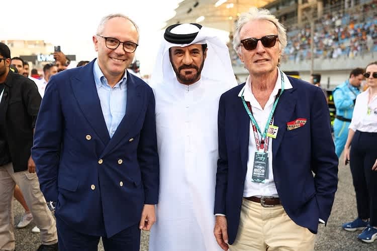 Luca di Montezemolo (r.) mit Formel-1-CEO Stefano Domenicali (l.) und FIA-Präsident Mohammed Ben Sulayem