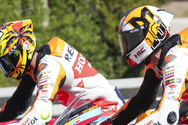 Wieder zusammen im Sattel beim privaten Test in Mugello: Die Honda-Werksfahrer Joan Mir und Luca Marini