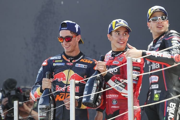 Das Podiumim GP: Pedro Acosta, Marc Marquez und Marco Bezzecchi